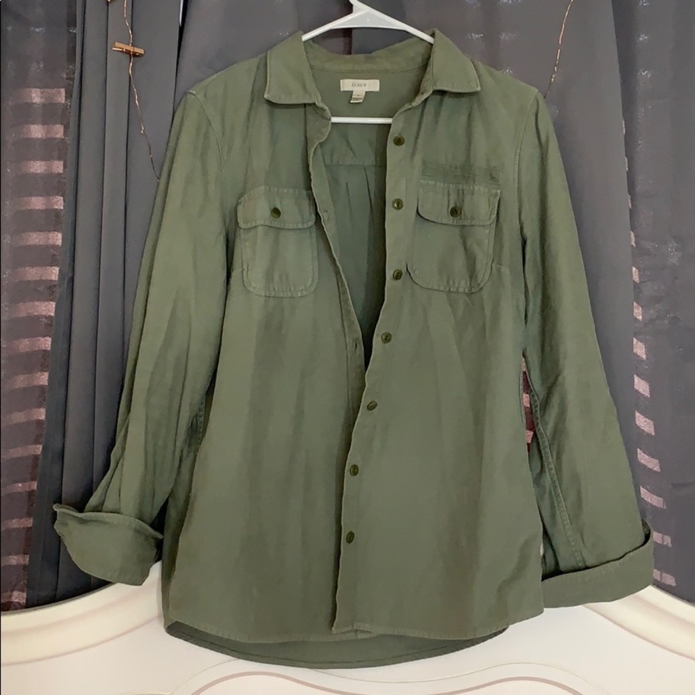 Jcrew army green long sleeve button up shirt